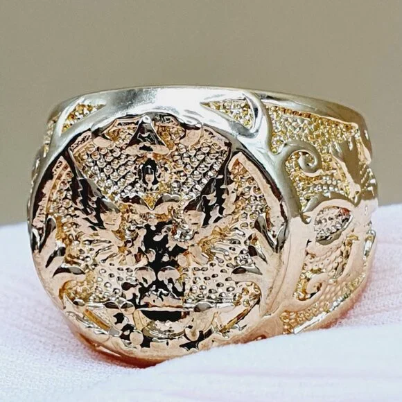 💎 Punk Alloy Round Street Trend Fashion Eagle Gold Rings for Man, INDN8467 - Picture 9 of 10